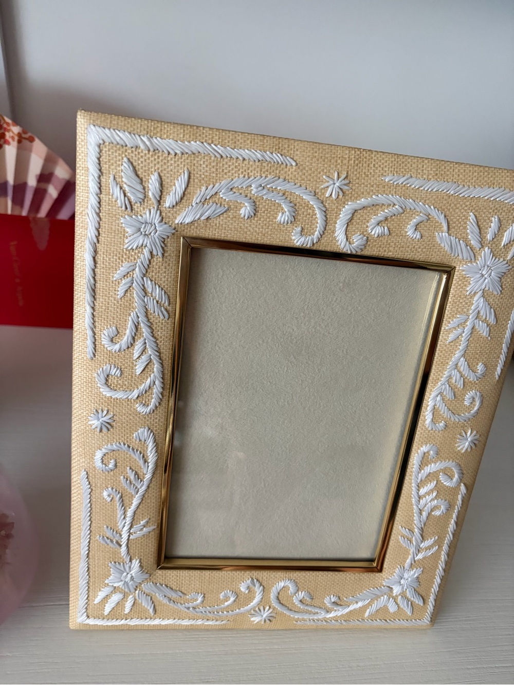 Aerin Gold Frame with White Embroidered Floral Detail